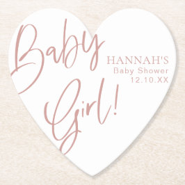 Dusty Rosa/ Ro Flicka Baby Shower Heart Underlägg Papper