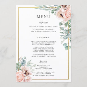 Dusty Rosa Ro Poppy Blommigt Pub Drink Menu Program