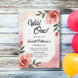 Dusty Rosa Romantic Blommigt Vild 1:a födelsedag Inbjudningar