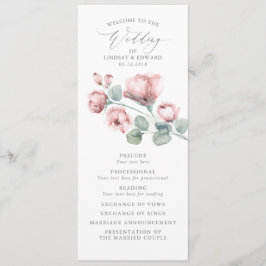 Dusty Rosa Romantic Elegant Flowers Bröllop Program