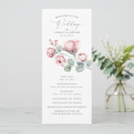 Dusty Rosa Romantic Elegant Flowers Bröllop Program