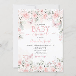 Dusty Rosa ros Baby Shower-inbjudan Inbjudningar
