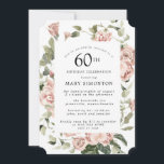 Dusty Rosa ros Blommigt 60:e Födelsedagsfesten Inbjudningar<br><div class="desc">Söt dammiga rosa ros skapar en modern blommigt gräns på detta 60:e födelsedagsfest inbjudan.</div>