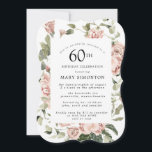 Dusty Rosa ros Blommigt 60:e Födelsedagsfesten Inbjudningar<br><div class="desc">Söt dammiga rosa ros skapar en modern blommigt gräns på detta 60:e födelsedagsfest inbjudan.</div>