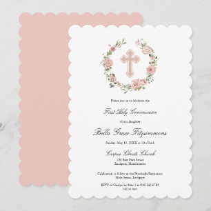 Dusty Rosa ros Blommigt Kor First Communion Invit Inbjudningar