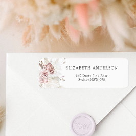 Dusty Rosa ros Blommigt Returadressetikett Returadress Etikett