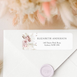 Dusty Rosa ros Blommigt Returadressetikett Returadress Etikett
