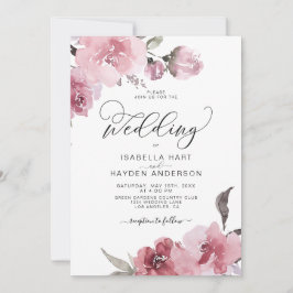 Dusty Rosa ros  blommor Blommigt Bröllop Inbjudningar