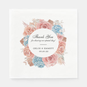 Dusty Rosa ros Blue Hydrangea Bröllop Pappersservett