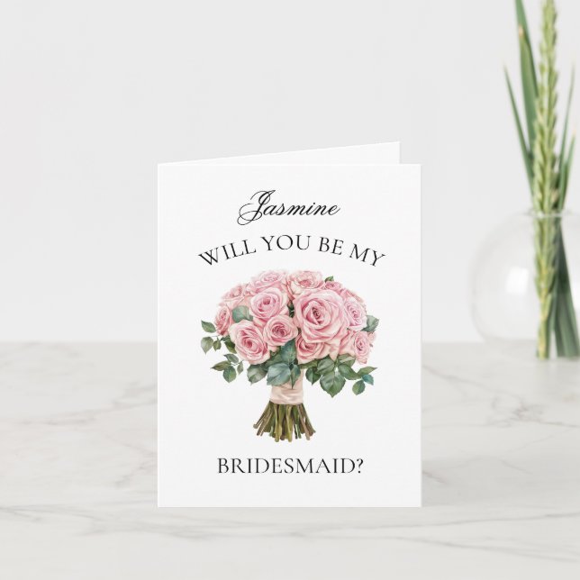 Dusty Rosa ros Bouquet Bridesmaid Frieri Inbjudan (Framsida)