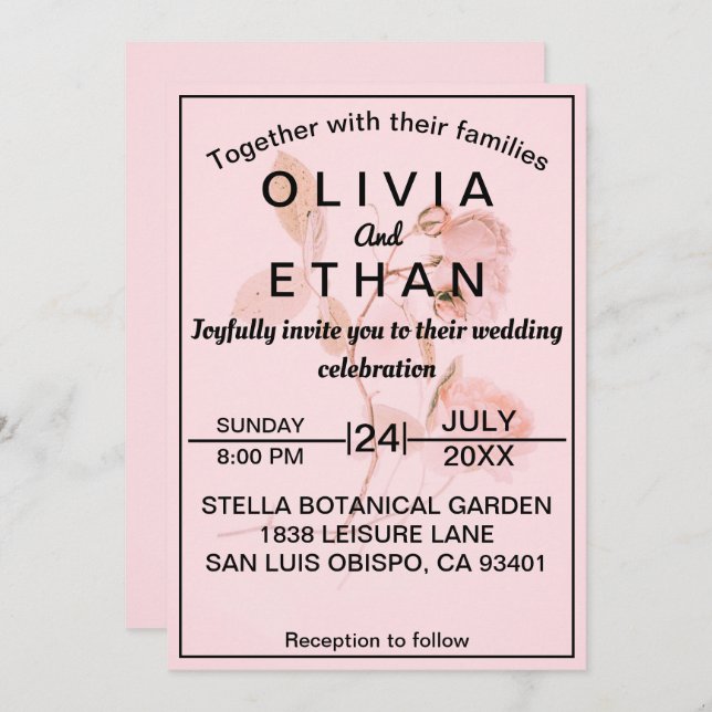 Dusty Rosa ros Chic, sommartid, Blommigt Bröllop Inbjudningar (Fram/baksida)