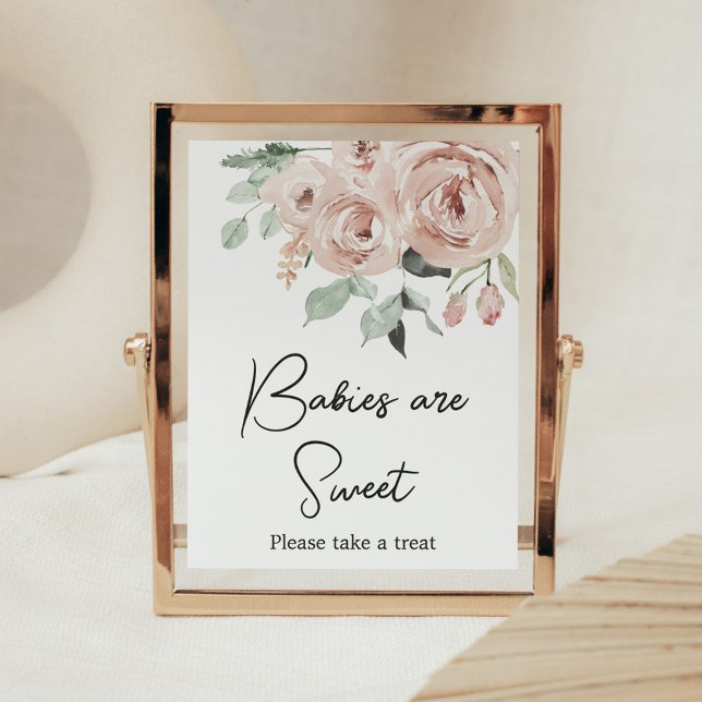 Dusty Rosa ros Det är en flicka Spädbarn är Sweet Poster (It's a Girl Dusty Pink Rose Baby Shower Babies are Sweet Sign)