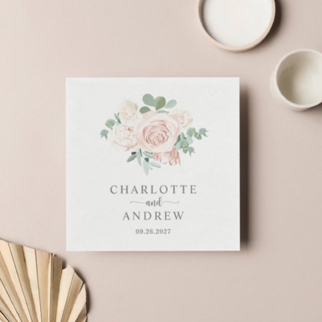 Dusty Rosa ros Eucalyptus Greenery Bröllop Pappersservett (Skapare uppladdad)