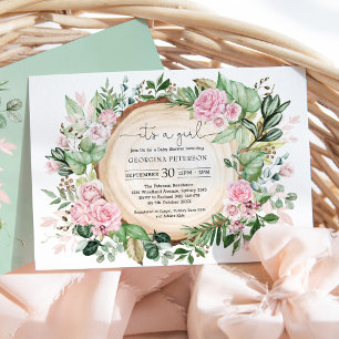 Dusty Rosa ros Garden Botanical Girl Shower Inbjudningar