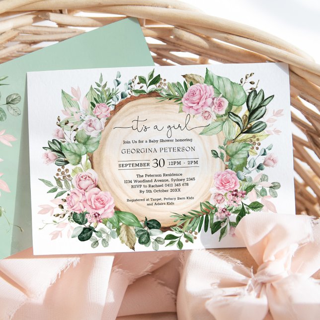 Dusty Rosa ros Garden Botanical Girl Shower Inbjudningar (Skapare uppladdad)