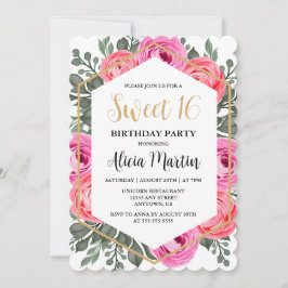 Dusty Rosa ros Greenery Flora Sweet 16 Inbjudningar