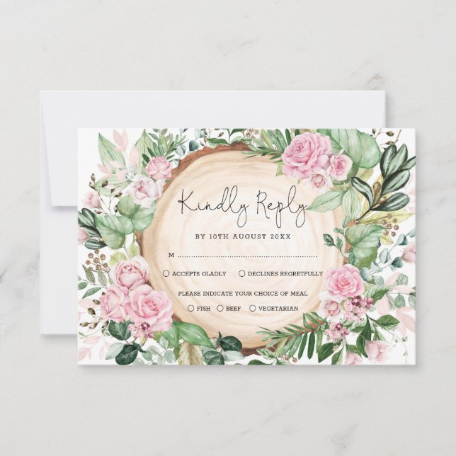 Dusty Rosa ros Greenery Forest Bröllop OSA Card Kort (Framsida)