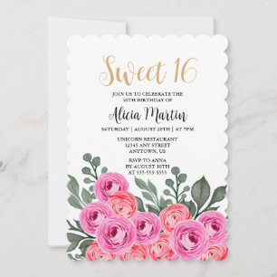 Dusty Rosa ros Guld Sweet 16 Birthday Inbjudningar