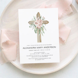 Dusty Rosa ros Kor Blommigt Baptism-inbjudan Inbjudningar