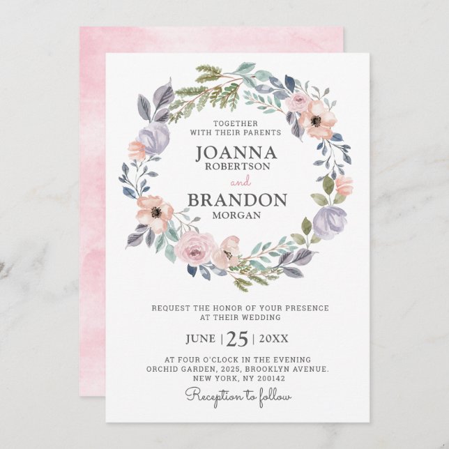 Dusty Rosa ros Midsommar Blommigt Bröllop Inbjudningar (Fram/baksida)