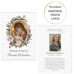 Dusty Rosa ros Wandeand Photo Funeral Prayer Card Placeringskort