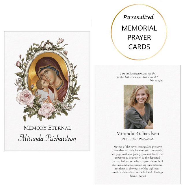 Dusty Rosa ros Wandeand Photo Funeral Prayer Card Placeringskort (Skapare uppladdad)