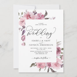 Dusty Rosa ros  Watercolor Blommigt Bröllop Inbjudningar