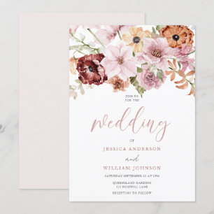Dusty Rosa ros Watercolor Blommigt Bröllop Inbjudningar