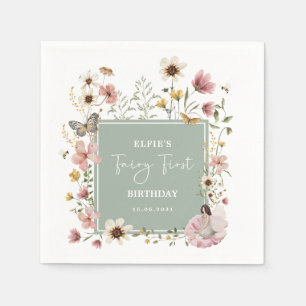Dusty Rosa Sage Wildblomma Fairy 1st Birthday Pappersservett