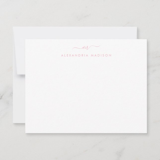Dusty  Rosa Script Monogram Swash Stationery Anteckningskort (Framsida)
