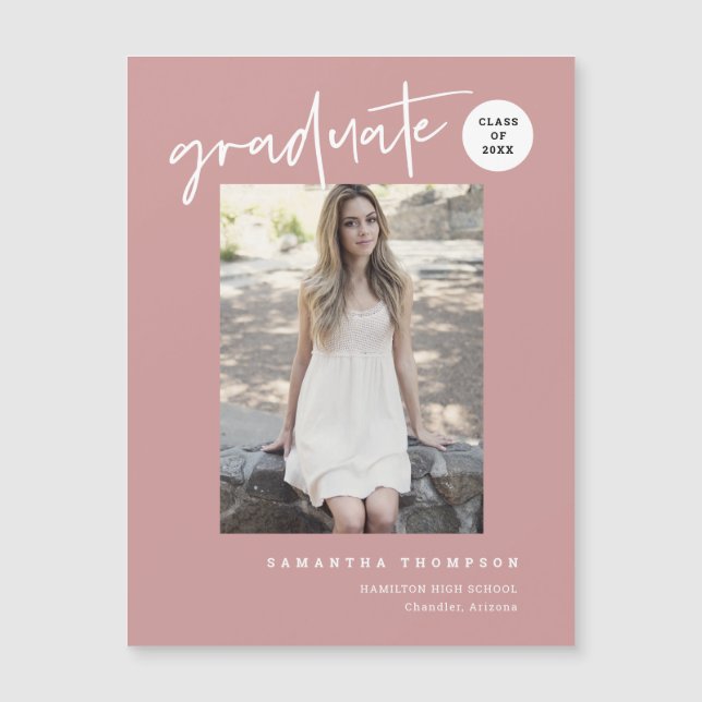 Dusty Rosa Script School Student Photo Magnet (Framsida)