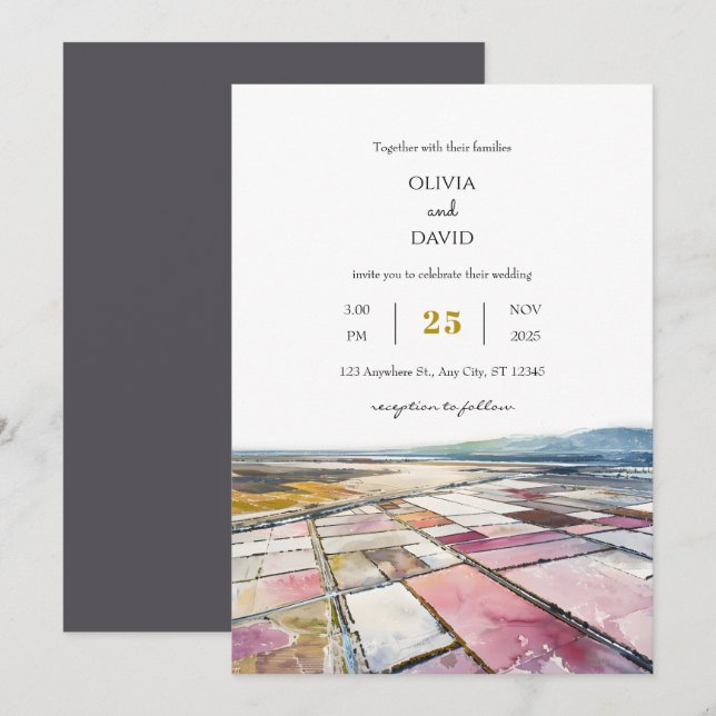 Dusty Rosa Seaside Coastal Landcape Beach Wedding Inbjudningar (Fram/baksida)