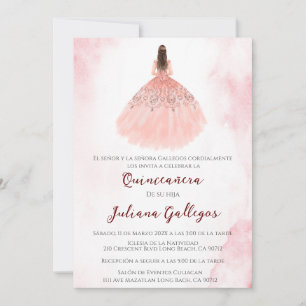 Dusty rosa silhouette Quinceanera-inbjudan Inbjudningar