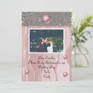 Dusty Rosa Silke Light Silver Foil Bridesmaid Phot Inbjudningar