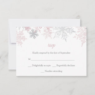 Dusty Rosa & Silver Snöflingor Winter Wedding OSA Kort