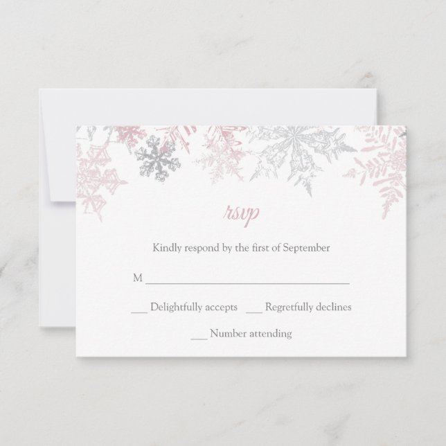 Dusty Rosa & Silver Snöflingor Winter Wedding OSA Kort (Framsida)