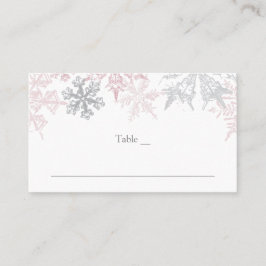 Dusty Rosa & Silver Snöflingor Winter Wedding Placeringskort