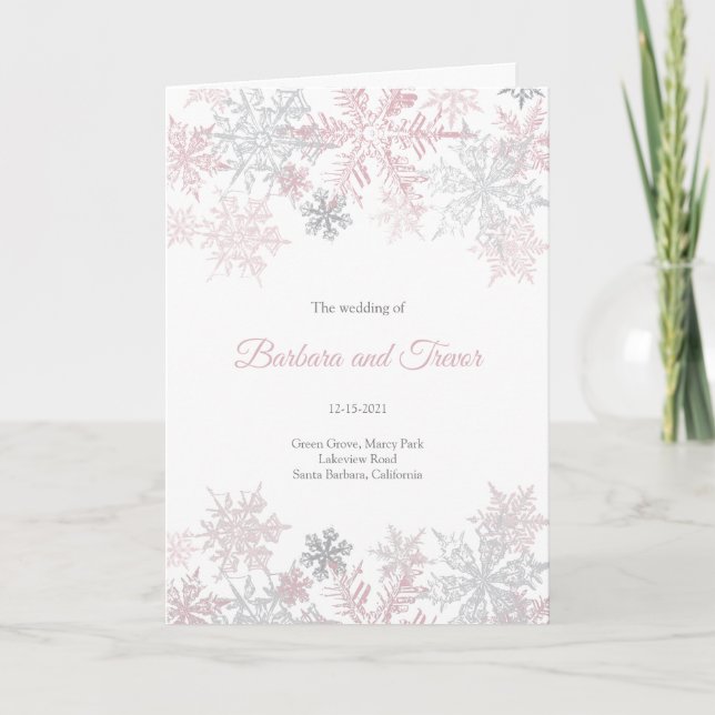 Dusty Rosa & Silver Snöflingor Winter Wedding Program (Framsida)