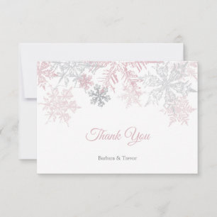 Dusty Rosa & Silver Snöflingor Winter Wedding Tack Kort