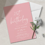 Dusty Rosa  | Simple Cute Girly 21:a födelsedagen Inbjudningar<br><div class="desc">rosa kvinnors 21:a födelsedagsbjudanden med 21:a födelsedag i handskript. Vitt teckensnitt på mjuk rosa bakgrund. Enkel,  söt och modern.</div>