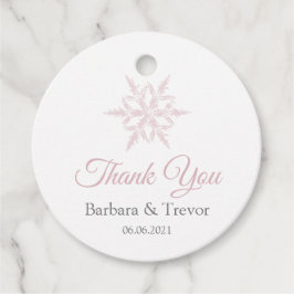 Dusty Rosa Snöflingor Winter Wedding Tack Gåvor Etiketter