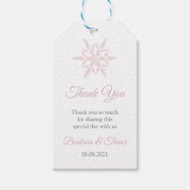 Dusty Rosa Snöflingor Winter Wedding Tack Presentetikett