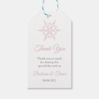Dusty Rosa Snöflingor Winter Wedding Tack Presentetikett