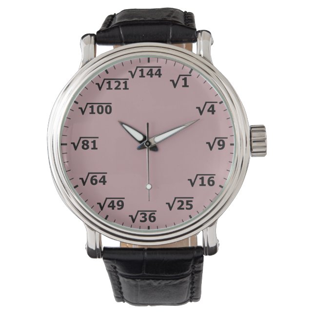 Dusty Rosa Square Root Clock - Math Wrist Watch Armbandsur (Framsida)