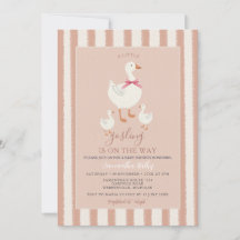 Dusty Rosa Stripe Cute Little Gosling Baby Shower
