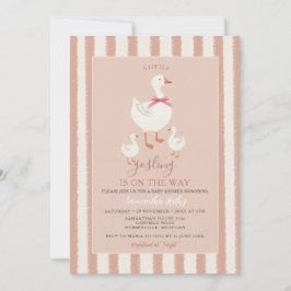 Dusty Rosa Stripe Cute Little Gosling Baby Shower Inbjudningar