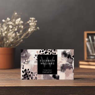 Dusty Rosa Svarta Abstrakt Monogram Visitkort