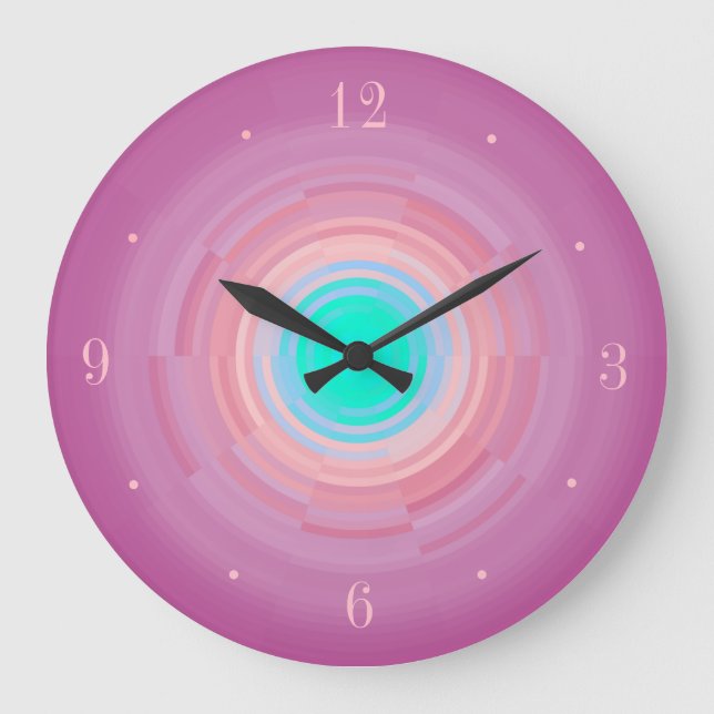 Dusty Rosa Swirl/ Aqua Grönt Center> Wall Clock Stor Klocka (Framsida)