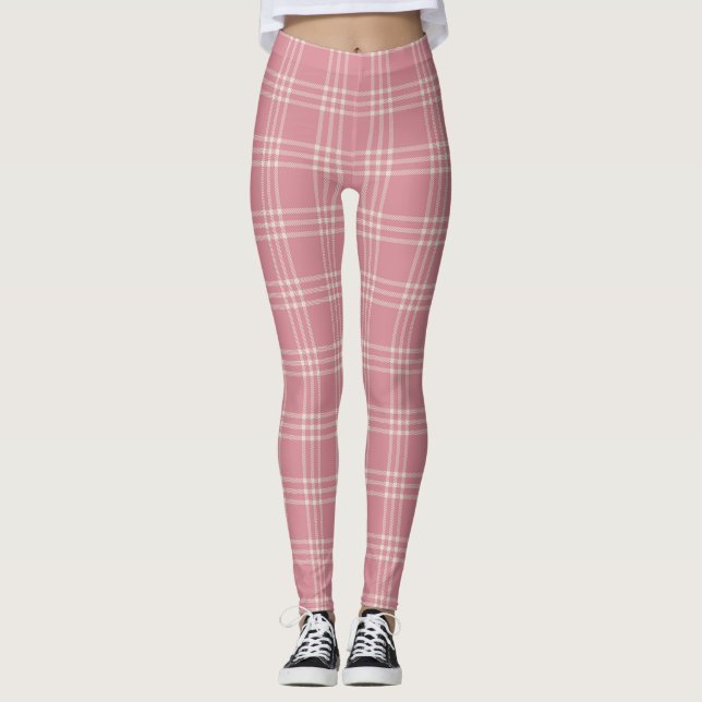 Dusty Rosa Tartan Play Mönster Leggings (Framsida)