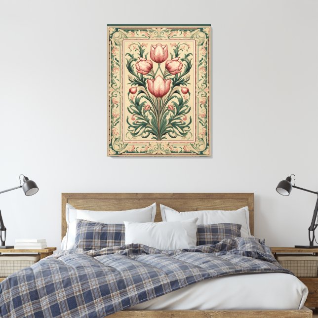 Dusty Rosa Tulip Medieval Emerald Ornament Canvastryck (Insitu (sovrum))